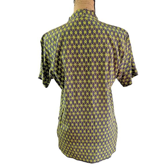 P.A.R.O.S.H. Women's Floral Green Silk V-Neck Short Sleeve Tie Blouse Sz M - Picture 4 of 10
